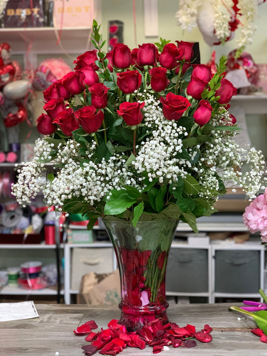 4 Dozen Roses in Vase