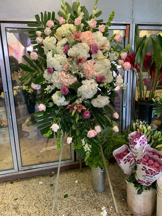 Pink and White Funeral Spray Stand